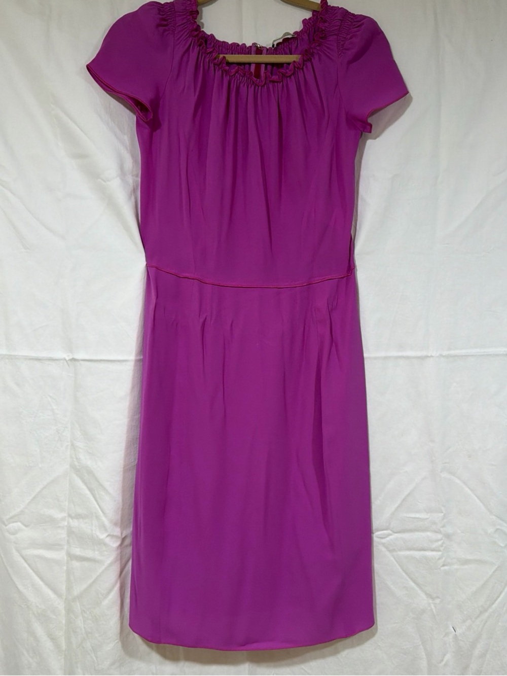 Nina Ricci Fuchsia 100% Silk Ruffle Midi Dress FR 38